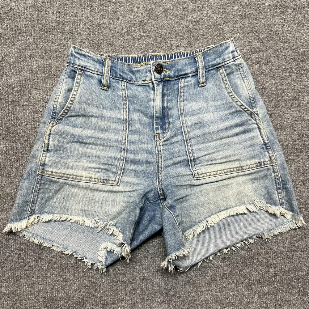 Aerie Shorts Womens XS Blue Denim Cut-Off Elastic Waist Raw Hem Casual Summer